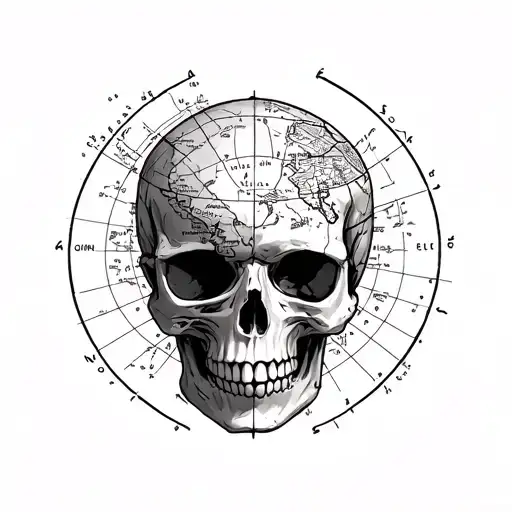 Skull With Navigation Map Outline Full Hand