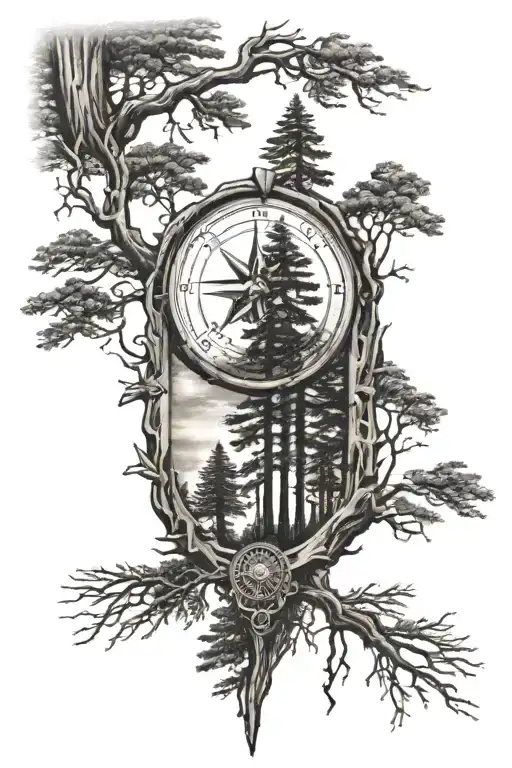 Redwood Trees With Compass
