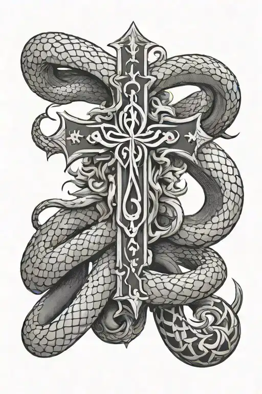 Black And White Snake Cross Antichrist Cross