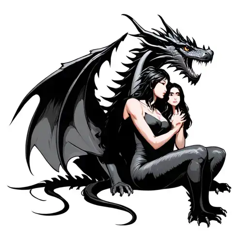 Dragon Protect A Girl Sitting