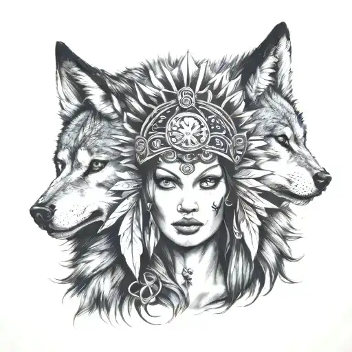 Women With A Wolf Headdress