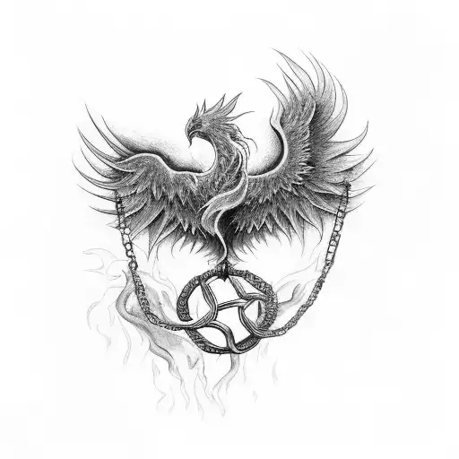 Phoenix Rising From Breaking Chains And Flames