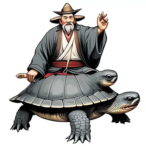 An Old Japanese Man Sitting On A Turtle From The Japanese Tale Urachima Taro