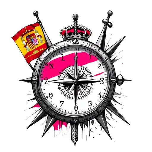 Flag Sand Watch And Flag Of Spain And A Compass And Wind Pink