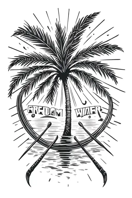 Palm Tree Sunbeams Water Music Staff Intertwined Freedom Lettering