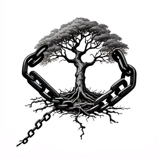 Broken Chain With Tree Growing Through