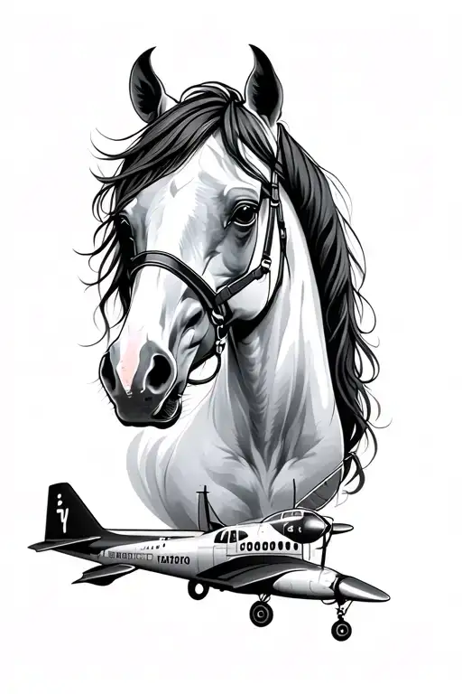 Feminine Tattoo With A Horse And Cesna Airplane Parts
