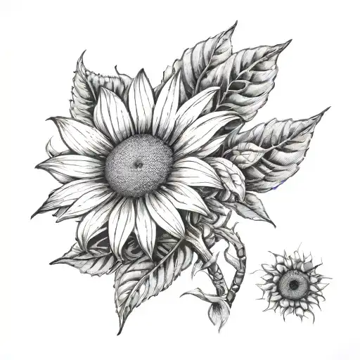 One Daisy And One Sunflower Blooming Flower Emerging