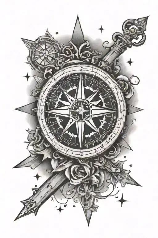 Compass Leading To A Cross Surrounded By Stars