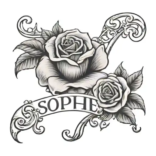 The Word Sophie In Old English Script With 7 Roses