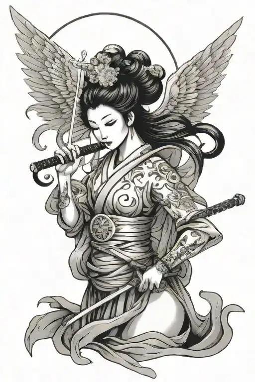 Geisha Angel Holding A Sword