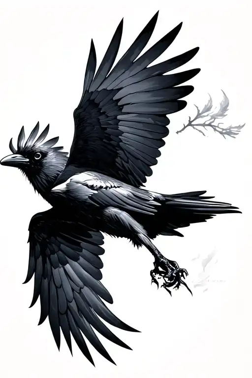 Raven Flying With Ink