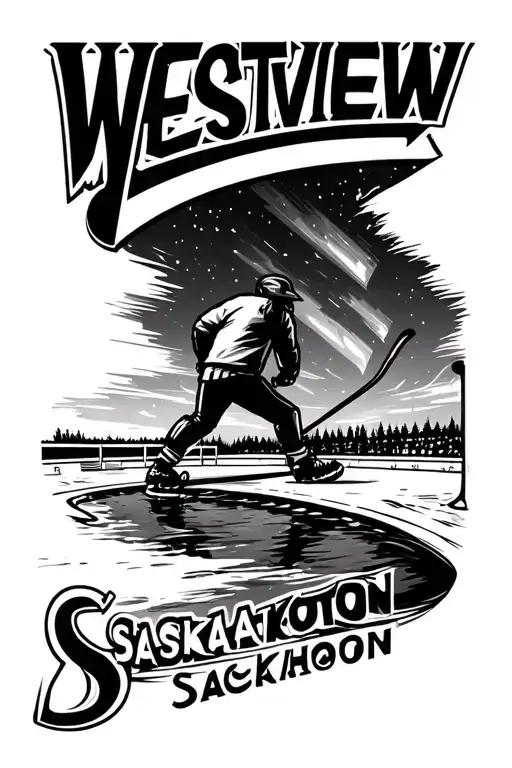 Westview Saskatoon Outdoor Rink With Saskatoon River Photo And Northern Lights In The Sky