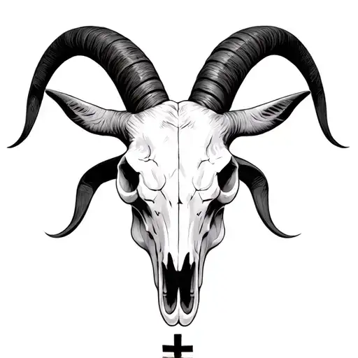Goat Skull Realistic With Inverted Cross Intertwined