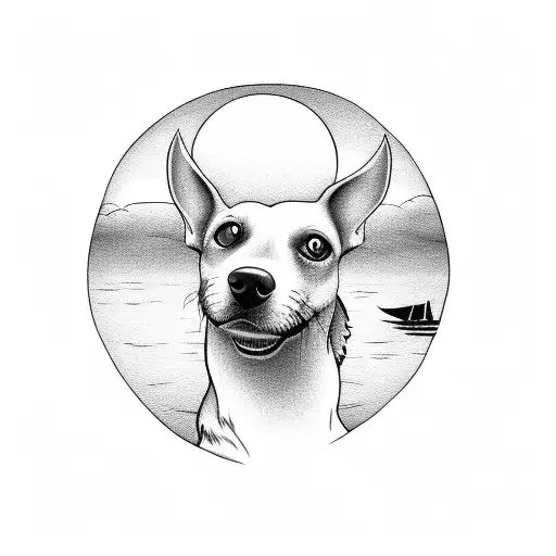 A Silhouette Of A Dog Watching The Sunset Over A City Skyline