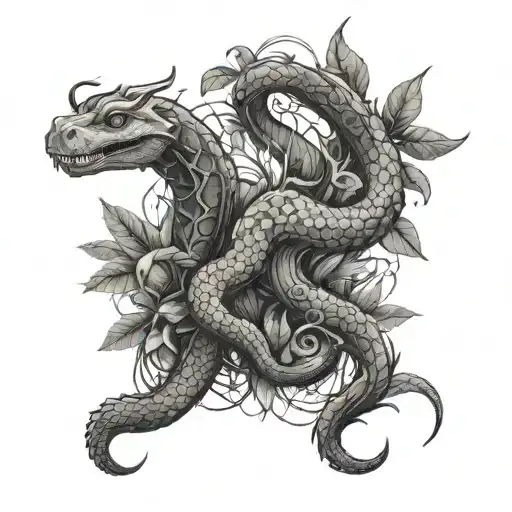 Thc And Cbd Chemical Structures In Botanical With A Snake Or Small Dragons