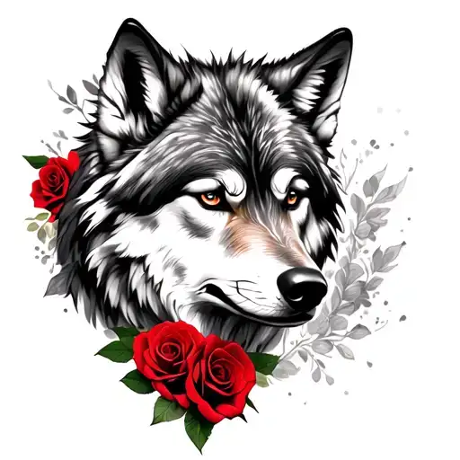 Wolf And Red Roses Wrapped