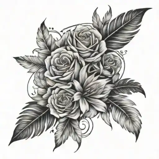 Forearm Flowers Feathers And A Road Underneath Black