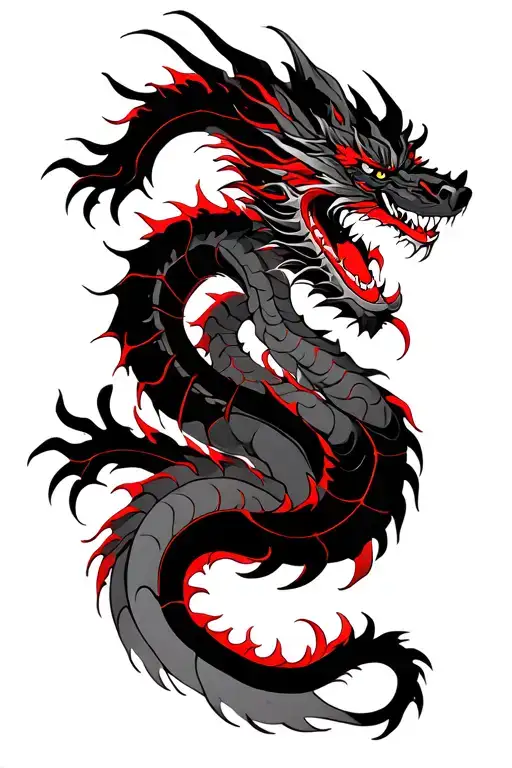 Eastern Dragon And Body With Red Lines Behind