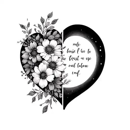 A Heart With One Half Combined Of Flowers And The Other Saying To The Moon In Very Fine Writing