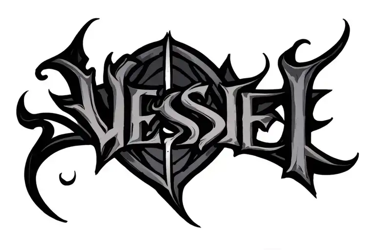 Dark Font Band On Back Tattoo With The Word Vessel