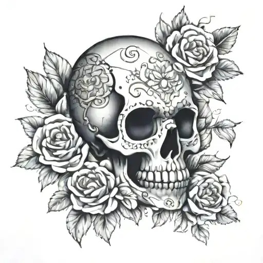 Skull With Roses And Mandalas
