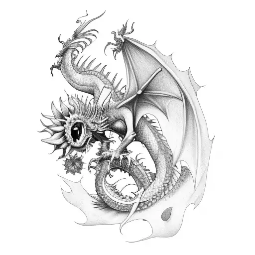 Dragon With Sunflowers