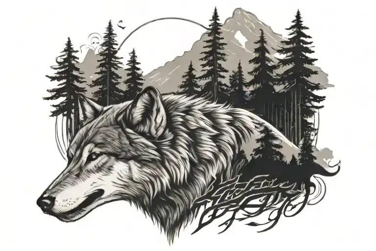 Wolf And Cabin