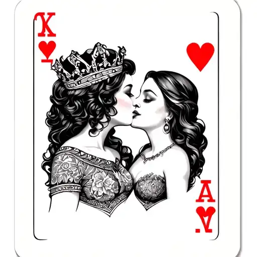 Lesbian Queen Of Hearts Card Kissing A Woman