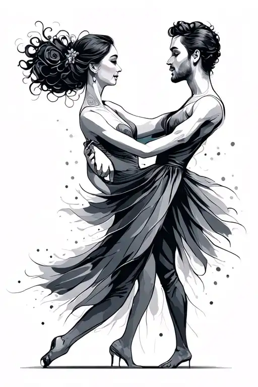 Dancing Couple Siloute One Line