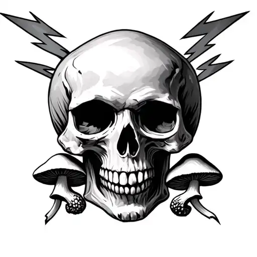 Skull And Mushrooms And Lightning Bolt