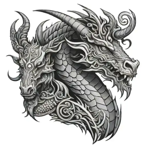 Dragon With A Goat Side By Side Profile