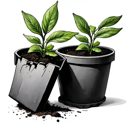 Plant In A Cracked Pot On Its Right Side With A Bit Of Dirt Spilling Out