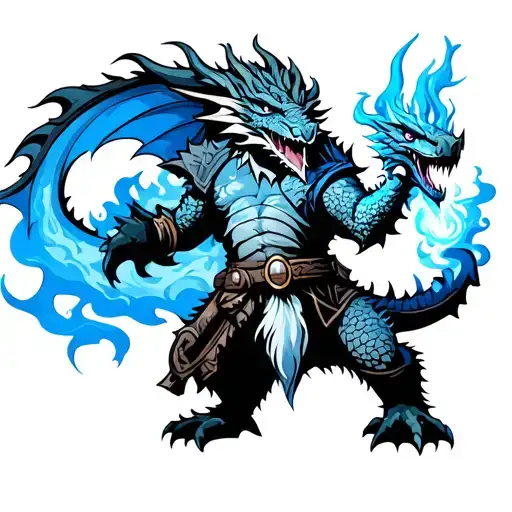 Dragon Breathing Blue Fire Fighting Warrior Dwarf