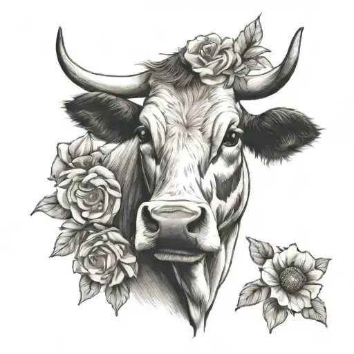 Cow Holding Flowers