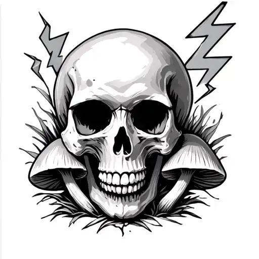 Skull And Mushrooms And Lightning Bolt