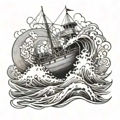 Boat Fishing With Waves Crashing Around It