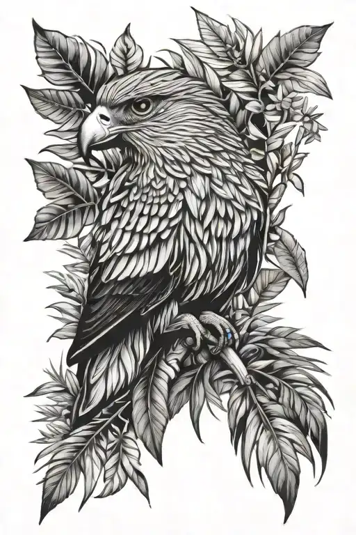 Caracara And Monkey In Jungle Leaves