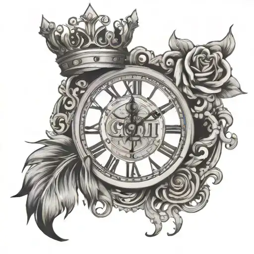 Gemini Symbol With A Crown And A Clock