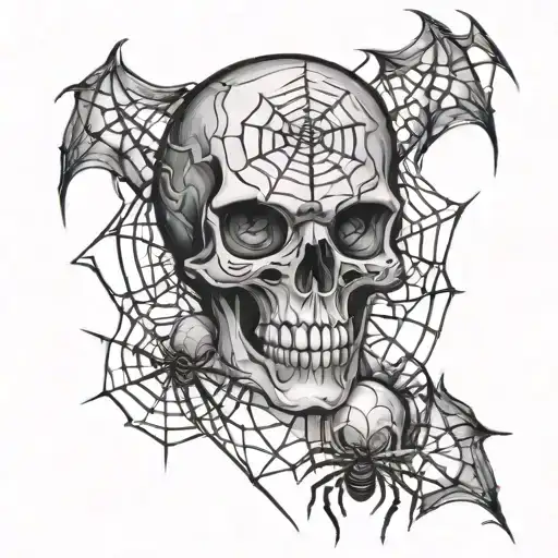 Skulls And Spider Web Design