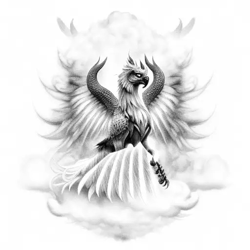 Mythological Griffon Posing In A Cloud Of Smoke