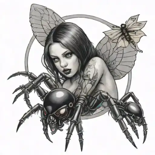 Gothic Girl Holding Black Widow Spider Crawling