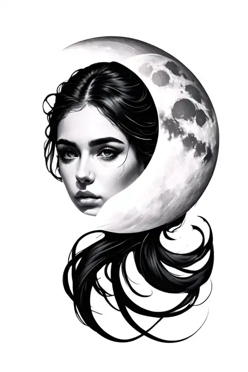 Woman's Face With Moon