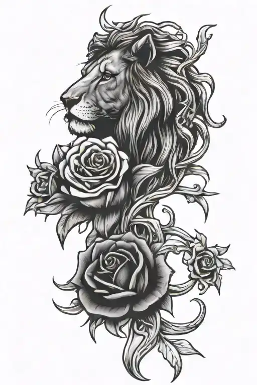 Lion Cross Roses Intertwined