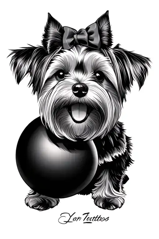 Dog Clown With A Ball Of Breed Yorkshire Terrier