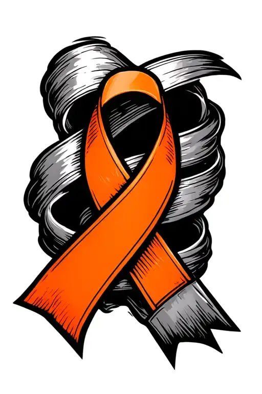 Orange Cancer Ribbon Wrapped Tightly Around Geographic Design