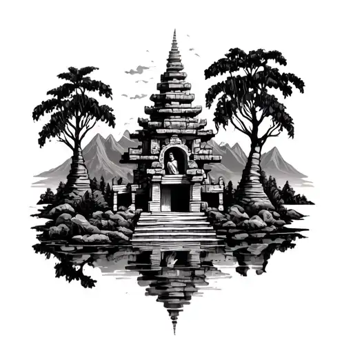 Jesus And Guatamalan Temples And Trees And Mountains