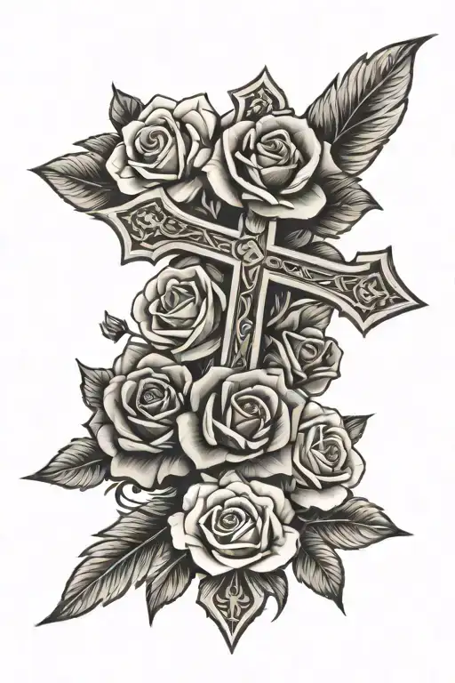 Catholic Cross With Roses