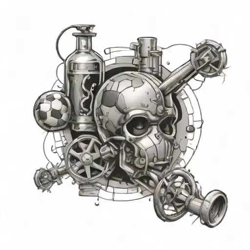 Design A Tattoo Of A Scientific Experiment With Elements Of Football And Biking Incorporated