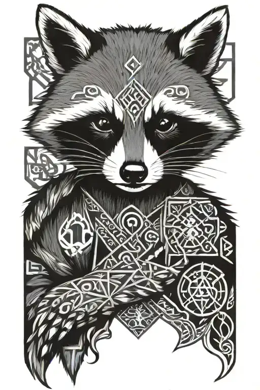 Raccoon With Norse Runes